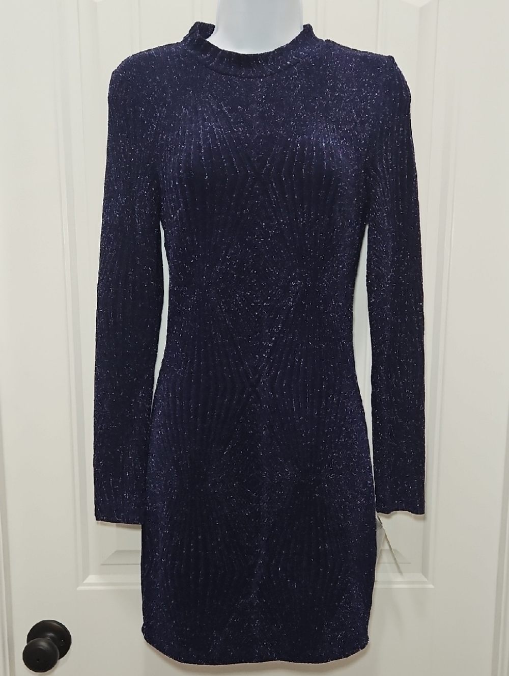 Speechless Navy Blue Sparkle Long Sleeve Bodycon Dress
